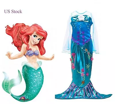 $20.99 • Buy Girls Kid Little Mermaid Dress Princes Gown Kids Costume Party Cosplay Evens O9