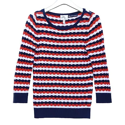 Milly New York Striped Red White Blue Pointelle Knit  Sweater July 4th Patriotic • $26.99