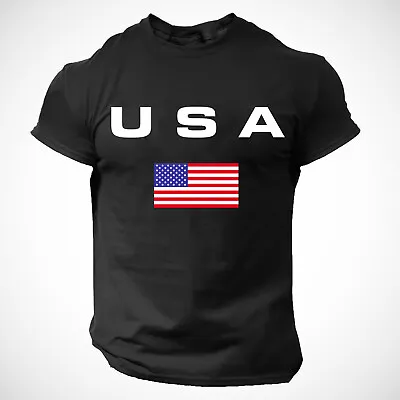 American USA Flag Men's T-Shirt Gym Patriotic Training Bodybuilding 100% Cotton • $13.99