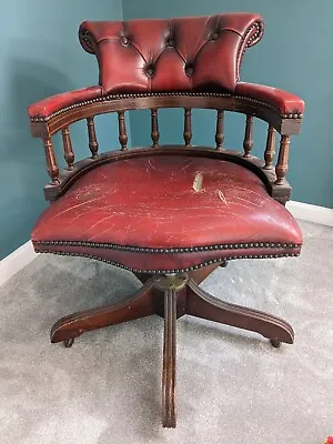 £50 • Buy Burgundy Red Leather Captains Office Chair - Wood And Leather