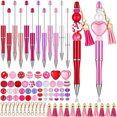 12 Pieces Beadable Pens Bulk Bead Pens With 50 Pcs Assorted Colors Beads Pen ... • $29.94