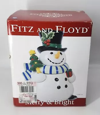 FITZ AND FLOYD MERRY AND BRIGHT SNOWMAN COOKIE JAR W/ Box & Styrofoam CHRISTMAS • $19.95