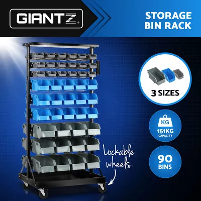 Giantz 90 Storage Bin Rack Wall Mounted Tools Garage Workshop Shelving Wheels • $179.95