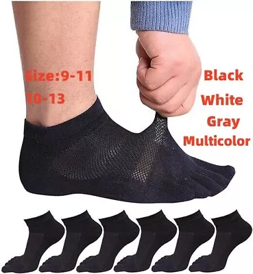 6Pair Men Five Finger Toe Socks Ankle Combed Cotton Crew Casual Sport 9-11 10-13 • $14.39