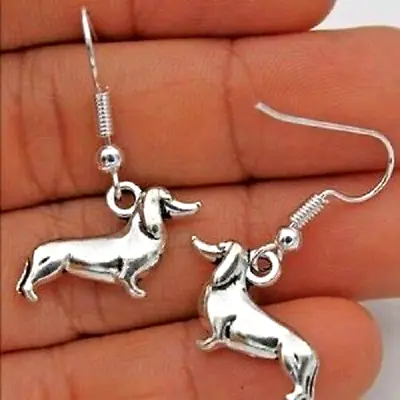 Sterling Silver DACHSHUND EARRINGS Dachshunds Handmade Dachshund Jewelry Gift • $18.95