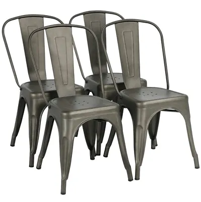 $149.99 • Buy 18'' Iron Metal Dining Chair Stackable Side Chairs Bar Chairs With Back Set Of 4