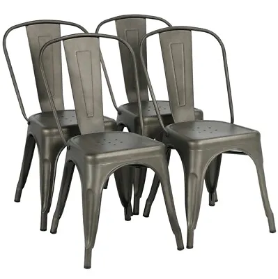 Iron Metal Dining Chair 18'' Stackable Side Chairs Bar Chairs With Back Set Of 4 • $117.99