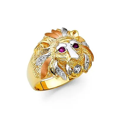 $593.50 • Buy Solid 14K Tricolor Gold Lion Ring EJMR34316