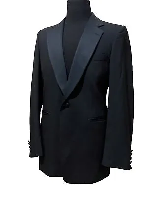 Vintage Bill Blass Tuxedo Suit 48R Black Satin Shawl Collar Pants 42x28 L • $80.99