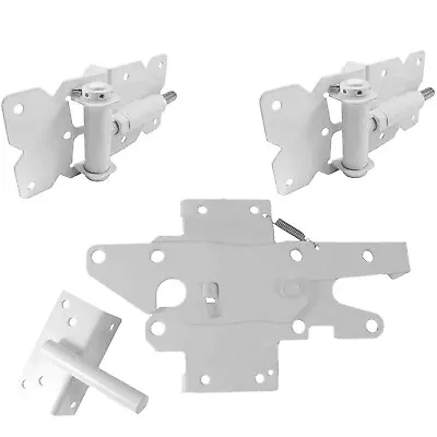 White Self Closing Vinyl Single Gate Kit With Extended Latch - 2 Hinges & Latch • $45.95