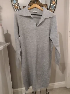 Tu Grey Collared Knit Midi Dress Size Medium • £5