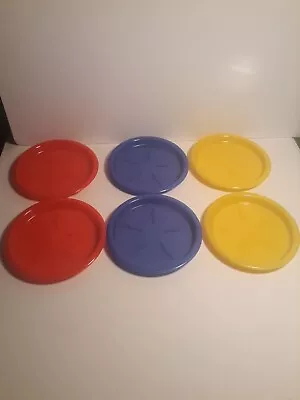 Plastic Coasters Vintage MCM 1950s Hemcolite USA Set Of 6 Red Blue Yellow  • $15.99