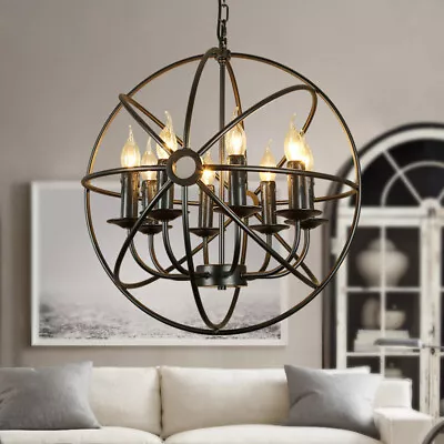 Metal Orb Chandelier Lamp Round Hanging Globe Cage Ceiling Pendant Light Fixture • $119