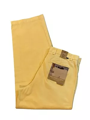 CHAPS True American Chino Pants 100% Cotton Yellow Flat Front Mens Sz 34x30 NWT • $39