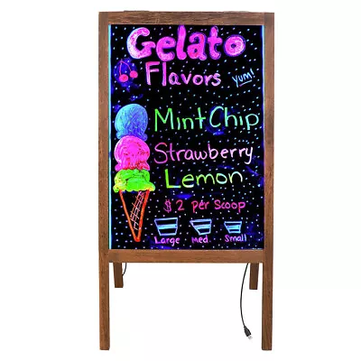 Fluorescent LED Writing Board Reversible Glass Memo Chalkboard Menu Noticeboard • £41.96