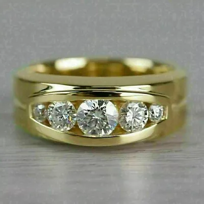 3Ct Round Cut Lab Created Diamond Men's Wedding Five Stone Ring 14K Gold Plated • $110.20