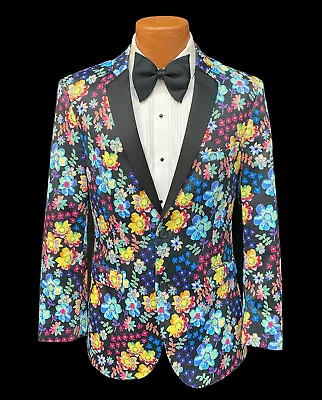 Mens Mark Of Distinction Floral Print Tuxedo Jacket Colorful Bright Slim Fit 42L • $97.97