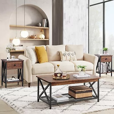 3 Piece Coffee Table Set 2 End Tables Wooden Sofa Occasional Set For Living Room • $175.99