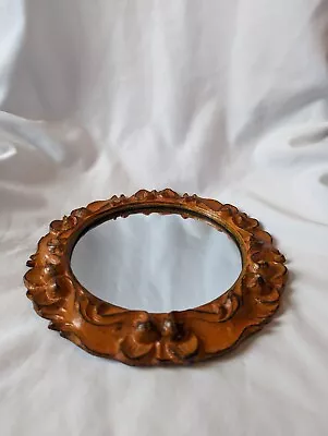 Vintage Round Carved Hanging Mirror - Plasterware Chalkware • $35