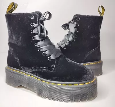 Dr Martens Jadon 8-Eye Side Zip Velvet Platform Boots Black Velvet Ladies 7 US • $189.99