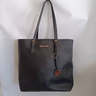 Michael Kors Womens Jet Set Black Saffiano Leather Zip Tote Shoulder/Satchel Bag • $74.99