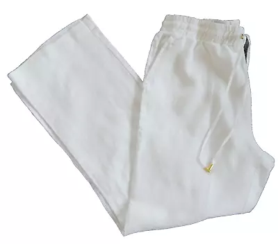 Ellen Tracy Women’s White Linen Elastic Waist Draw String Pants Pockets Size M • $16