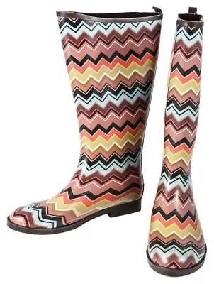 MISSONI FOR TARGET Blue & Brown Chevron Rain Boots Size 8 New In Box • $75