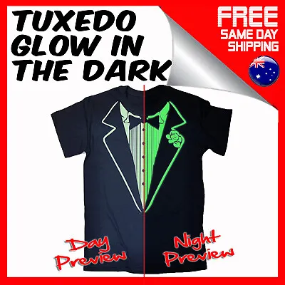 GLOW IN THE DARK TUXEDO T SHIRT Novelty Tux Dinner Suit Formal Christmas T-shirt • $22.32