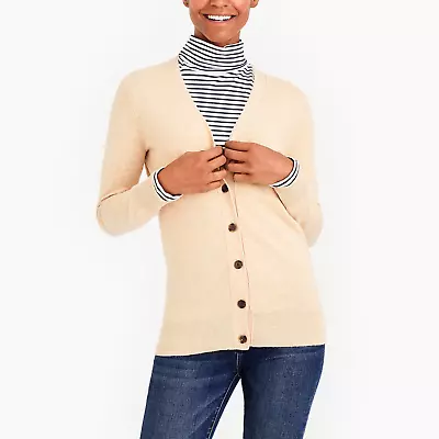 NEW J Crew Womens Classic Wool Bld Cardigan Button Down Sweater Heather Camel L • $38.99