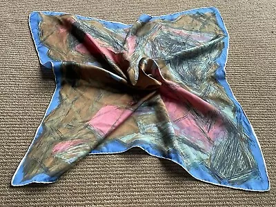 Vintage Hand Rolled Silk Scarf Abstract Colorful Paint Design 25X25 • $13