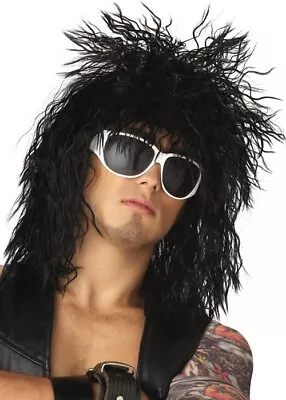 Rockin Dude 1980s Punk Black Hard Rock Star Heavy Metal Men Costume Wig • $27.20