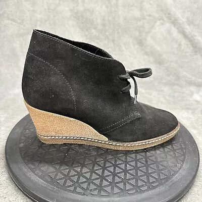 J. Crew Boots Womens 7 Black Suede Leather Ankle 2.5 Inch Wedge Macalister • $19.95