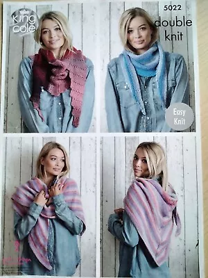 King Cole Knitting Pattern 5022. Selection Of Easy Knit Scarves. Double Knit. • £1.29