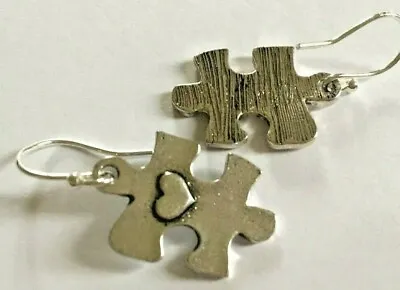 Puzzle Piece & Heart Autism Awareness Charm Earrings On Sterling Silver  Wires • $8.21