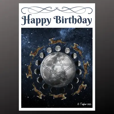 Happy Birthday  Card Hares  Pentacle Celestial Wiccan Pagan Magick Fantasy • £3.99