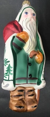 $65 • Buy Vaillancourt Folk Art Hand Painted Santa Clause Glass Christmas Ornament Org Box