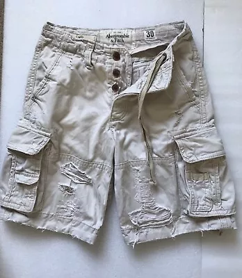 Abercrombie & Fitch Mens Cargo Shorts W30 Beige Heavyweight Distressed • £25.99
