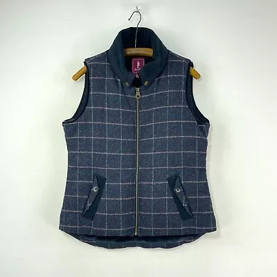 Jack Murphy Tweed Gilet Womens 14 Blue Check Moon Wool Body Warmer Country Vest • £55