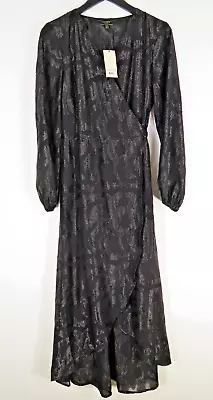 Abbey Clancy X Lipsy - Jaquard Hilo - Black Wrap Dress - NWT - Size UK14 • £19.99