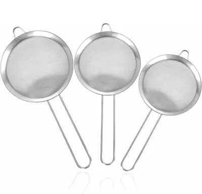 £3.99 • Buy 3 Small Stainless Steel Mesh Colander Strainer Set Tea Food Tea Filter Sieve