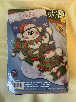 Design Works 5241 Sock Monkey Felt Embroidery 18 Inch Stocking Kit. NIP • $14.78