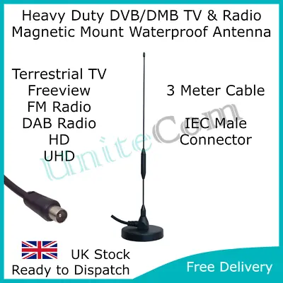 £16.45 • Buy Heavy Duty TV DVB-T Antenna UHD Freeview Booster Aerial Mobile Magnetic Digital