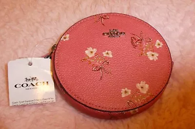 £24.99 • Buy COACH Coated Canvas Round Coin Purse. Coral Pink FLORAL Bow - NEW!