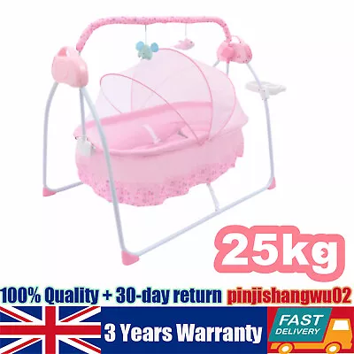 Pink Electric Baby Rocker Swing Rocking Crib Cot Bed Infant Cradle W/ Bluetooth • £75