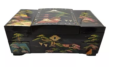 Vintage 60s Large Handpainted Lacquered Jewelry Box Japan • $22