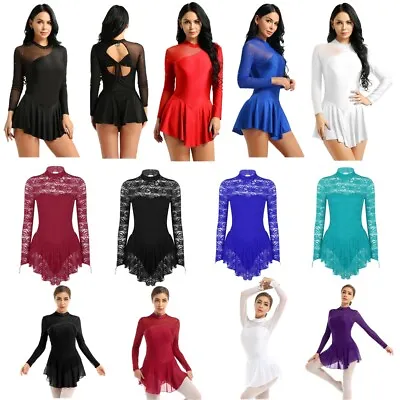 £34.55 • Buy Ice Skating Dress Women's Long Sleeve Figure Skating Dress Ballet Dance Costume