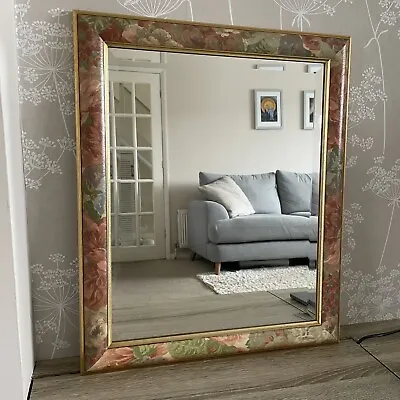 Vintage 90’s Floral Hand Painted Framed Rectangle Mirror 60x50cm Cottage Decor • £49.99