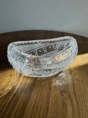 Vintage Antique Hand Cut Poland  VIOLETTA 24% Lead Crystal Canoe Rose Table Bowl • $75