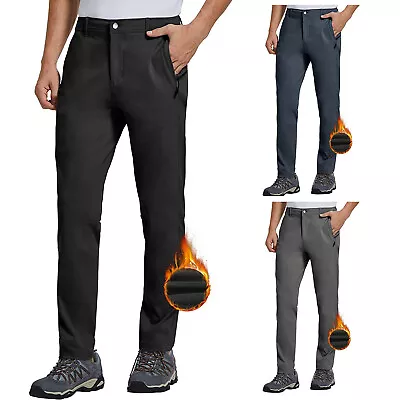 Men's Fleece Lined Chino Pants Waterproof Stretch Softshell Thermal Trousers • $28.49