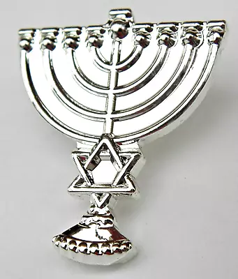 Menorah Pin Badge Hanukkah Candelabrum & Star Of David Brooch • £3.99